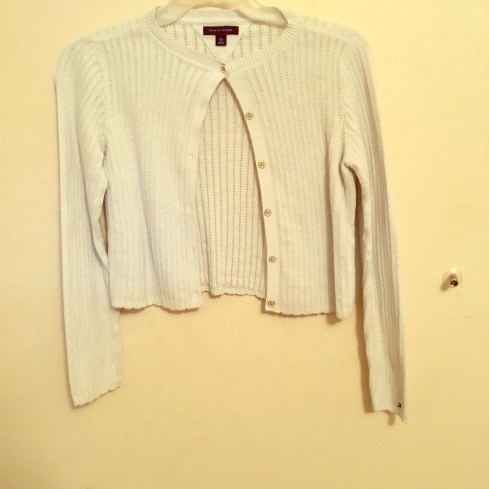 White button up sweater